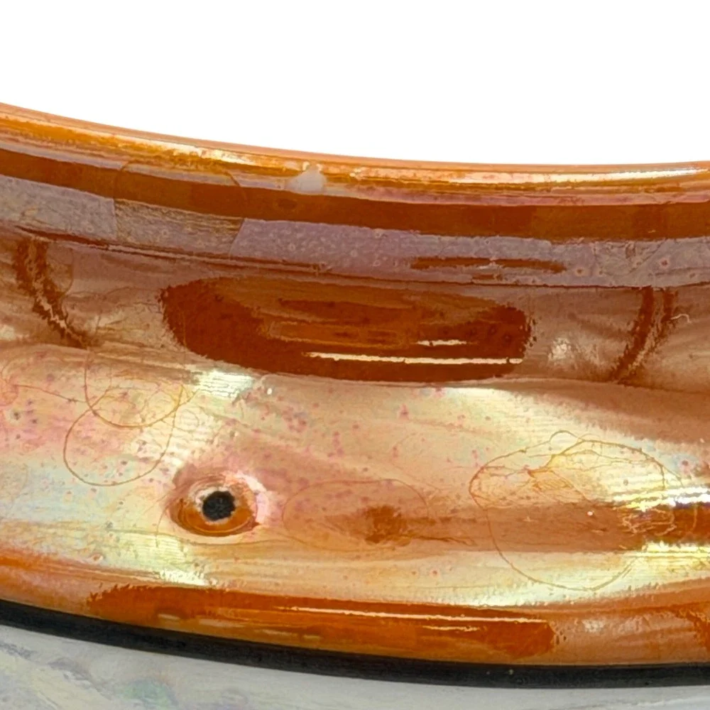 Vtg Made in Japan Iridescent Lusterware Teapot Orange‎ White Black Porcelain Lid